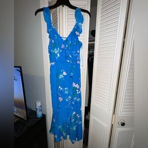 Blue Spring Flutter Sleeve Floral Dress Size Small